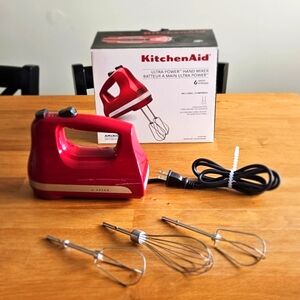 KitchenAid Ultra Power 6 Speed Hand Mixer Empire Red KHM614ER w/ Whisk & Beater